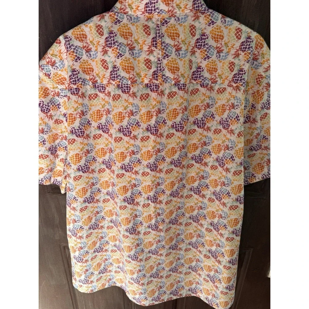 Johnston & Murphy Men L Pineapple Multicolor Button Up Short Slv Tropical Beach - Picture 9 of 9